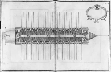 Bau, Ausrüstung und Stapellauf einer Galeere, Ansicht von oben einer Galeere, Tafel XXII